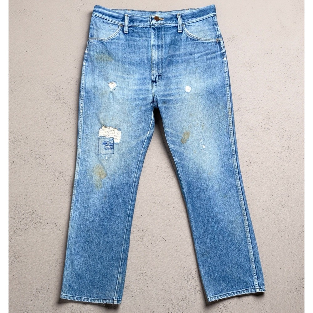 Vintage 70s 80s Rustler Jeans 32x28 Talon Zipper USA Distressed Tagged 34